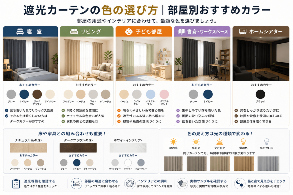 遮光カーテンの色の選び方|部屋別おすすめカラー
