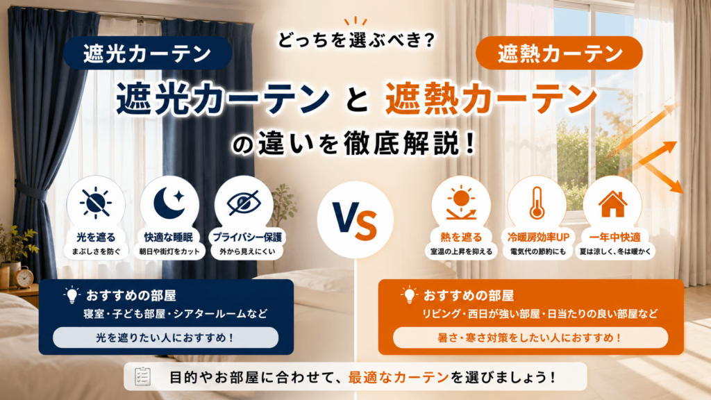 遮光カーテンと遮熱カーテンの違いとは?どっちを選ぶべきか分かりやすく解説