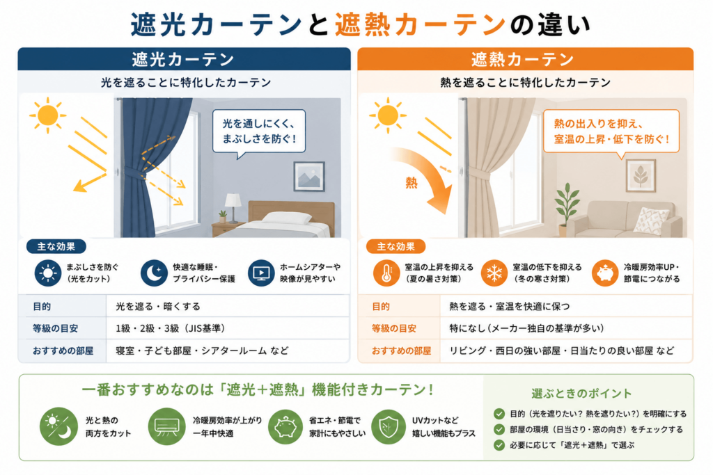 遮光カーテンと遮熱カーテンの違い