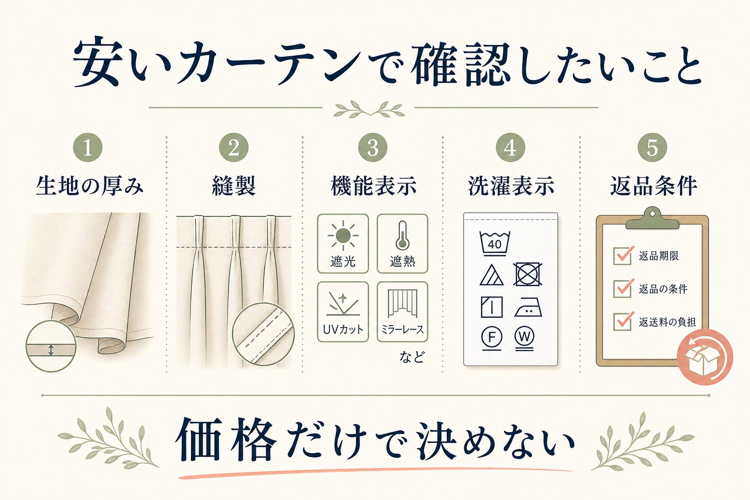 安いカーテンを購入する前に確認したい5項目の図解