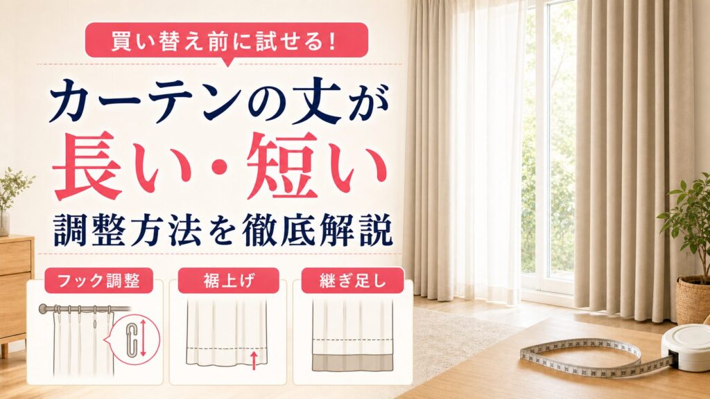 カーテンの丈が長い・短いときの調整方法