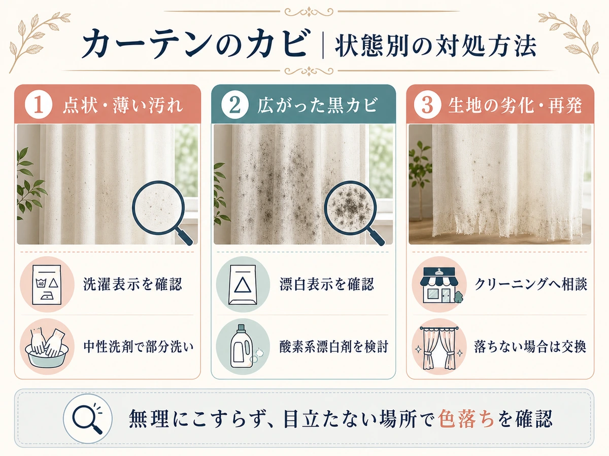 カーテンのカビを状態別に判断する方法