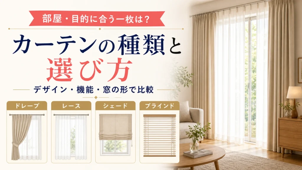カーテンの種類と選び方を紹介するアイキャッチ画像
