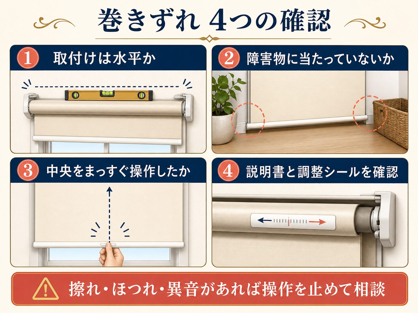 ロールスクリーンの巻きずれで確認する4項目