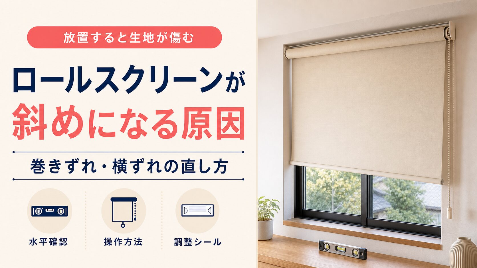 ロールスクリーンが斜めになる巻きずれ・横ずれの原因