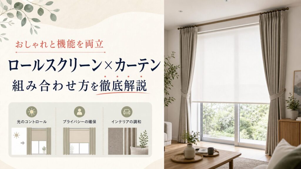 ロールスクリーンとカーテンの組み合わせ方を解説するアイキャッチ画像