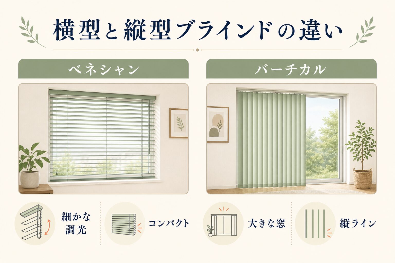 ベネシャンブラインドとバーチカルブラインドの比較図