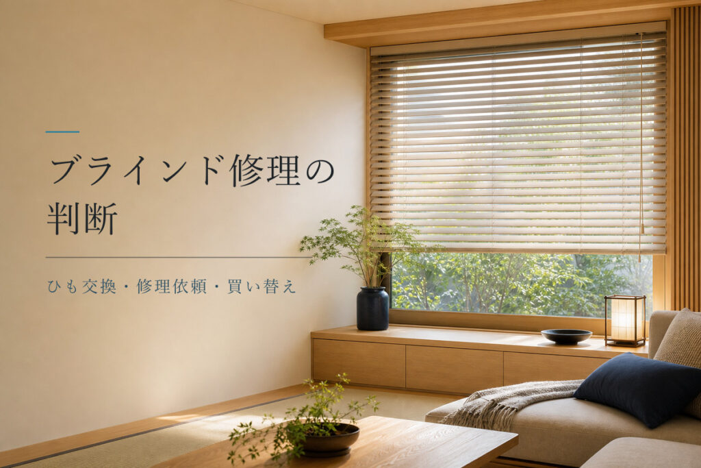 修理判断を確認する横型ブラインドのある室内