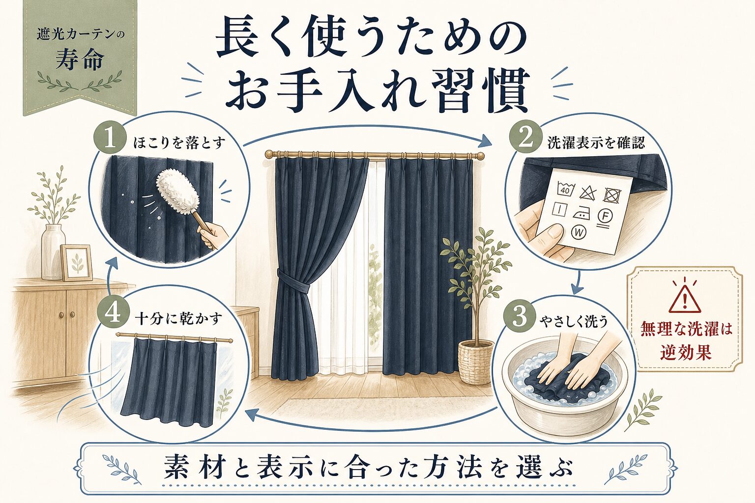 遮光カーテンを長く使うためのお手入れ手順
