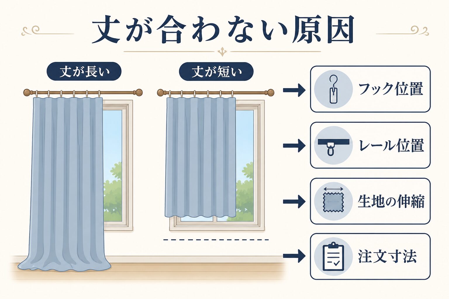 カーテン丈が長い・短い原因の整理