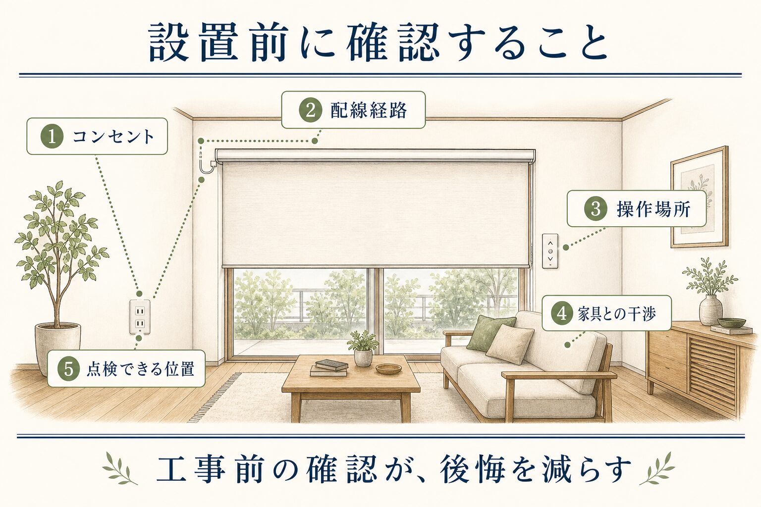 電動ロールスクリーン設置前の確認場所