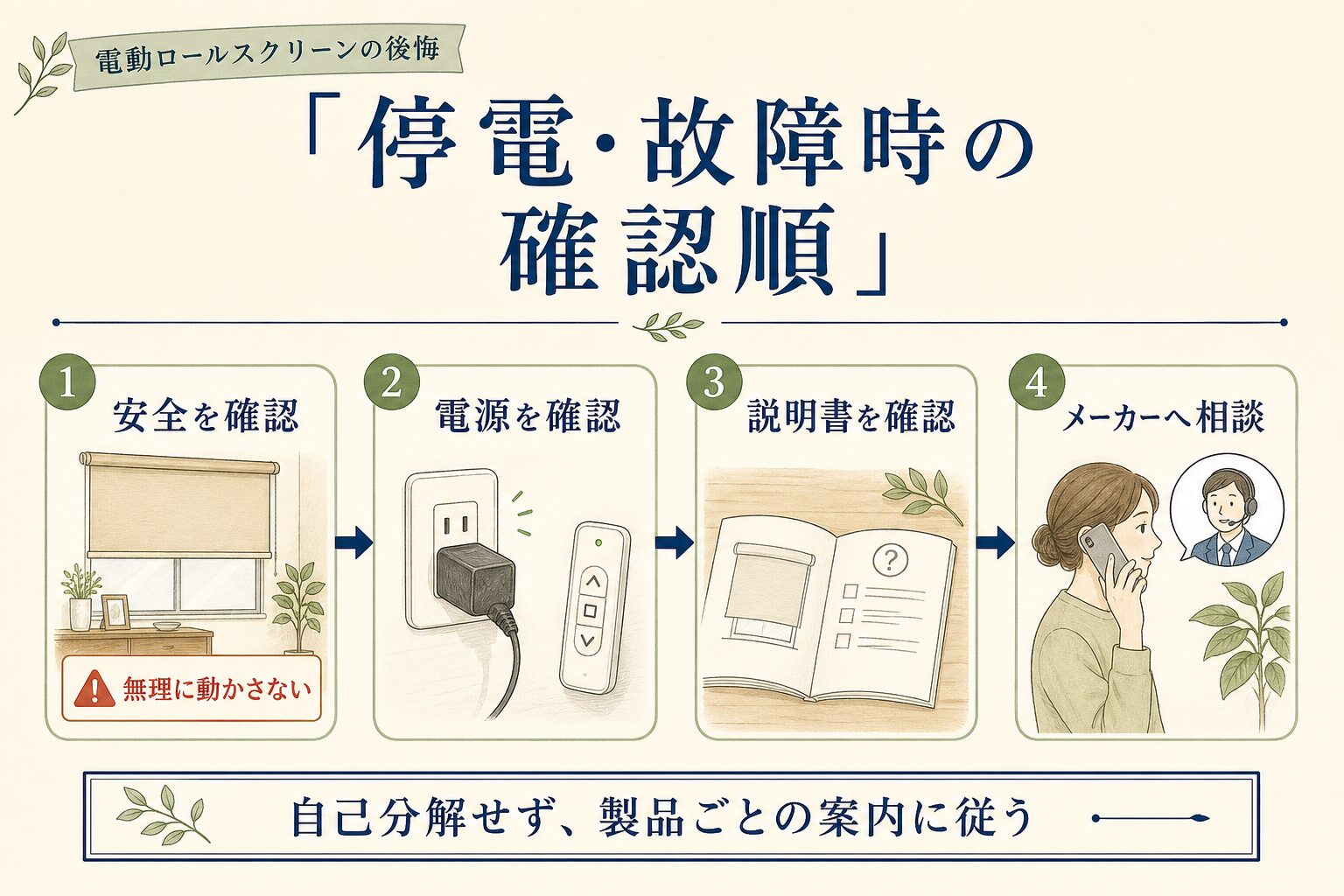 電動ロールスクリーンの停電・故障時の確認順