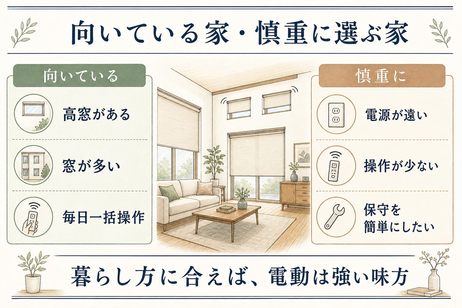 電動ロールスクリーンが向く家と慎重に選ぶ家