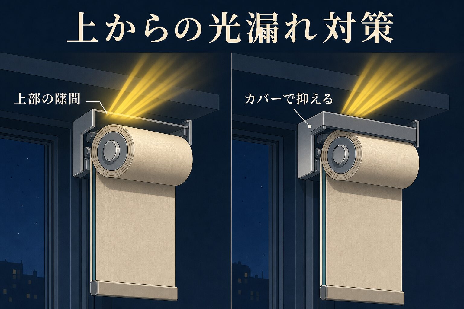 巻き取り部上方の隙間と上部カバーを比較した断面図