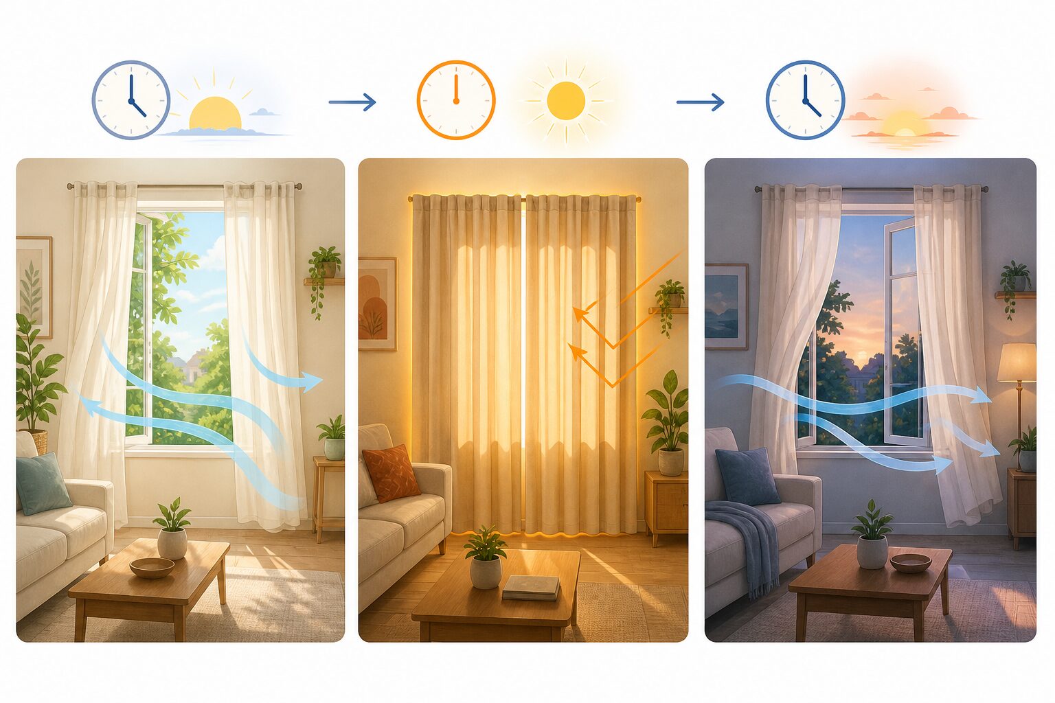 夏の時間帯別カーテン使い分け