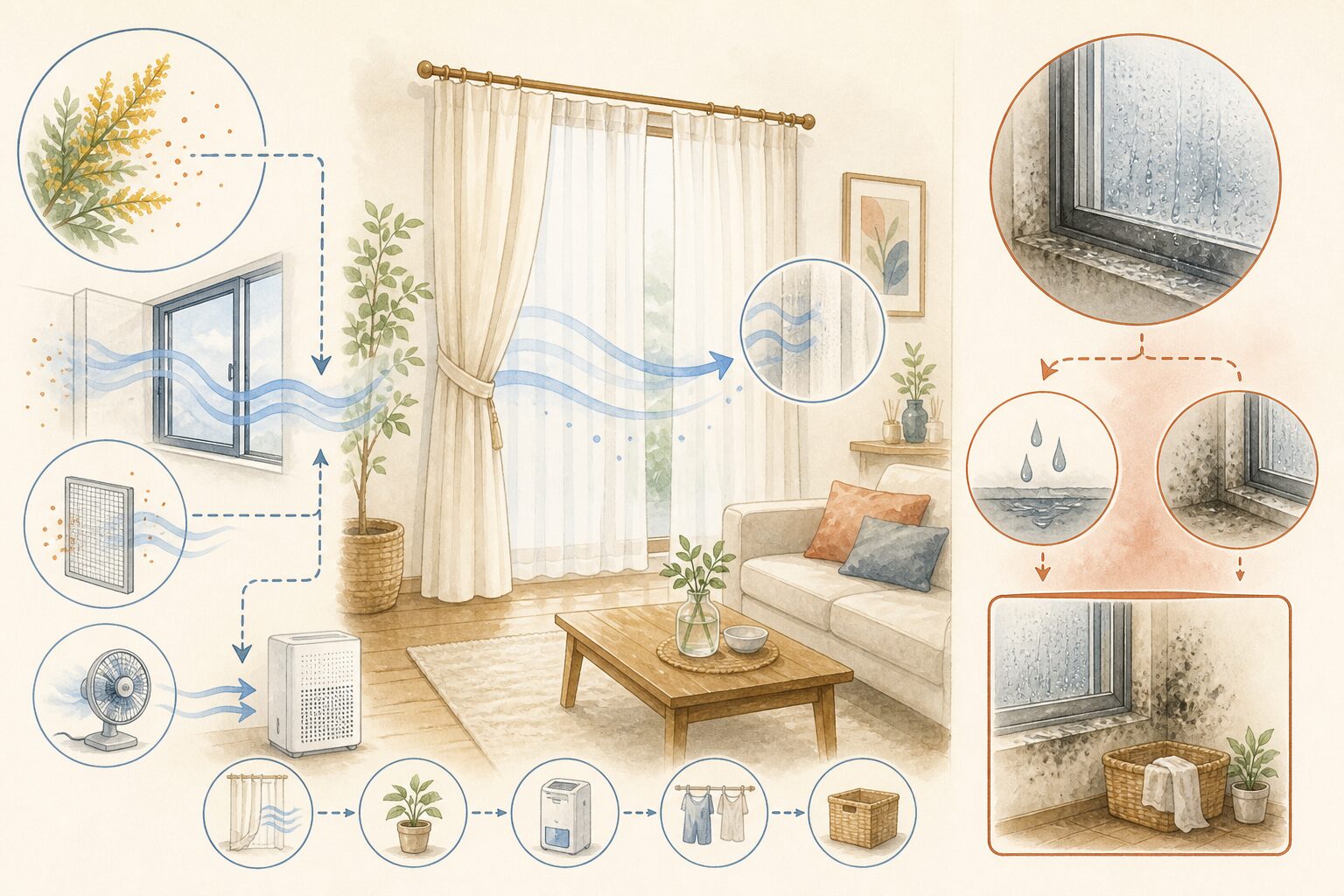花粉を抑えながら換気と湿気対策を両立する考え方