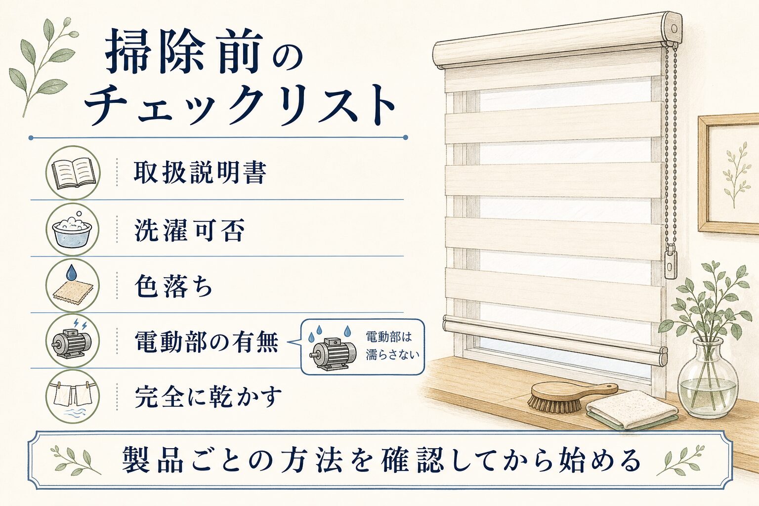 調光ロールスクリーンを掃除する前の確認項目